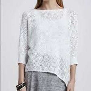 Eileen Fisher White 100% Organic Cotton Nubble Sheer Mesh Knit Asymmetric Hem L